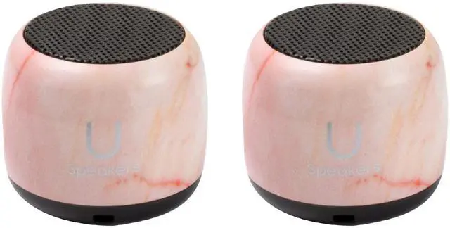 Main image of U Speakers Micro Bluetooth Computer Speaker 2-Pack Bundle with Matching Speaker, Built-in Mic & Selfie Remote Control, for Workspace, Desktop, Laptop, Mobile, Tablet, PC - Pink Marble