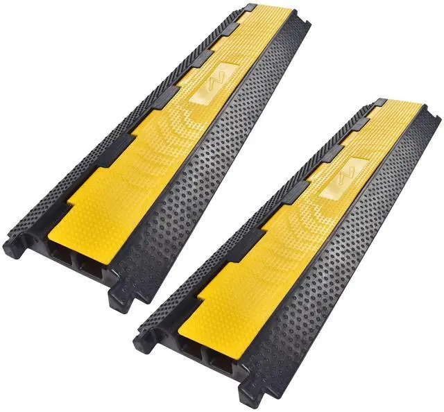 Main image of Cable Ramp Protector 2 Channel Garden Hose Protecitive 22000 Lbs | Load Capacity Heavy Duty Speed Bump for Road Driveway Walkway, 2 Packs