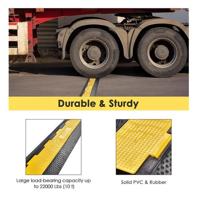 Alt view image 2 of 7 - Cable Ramp Protector 2 Channel Garden Hose Protecitive 22000 Lbs | Load Capacity Heavy Duty Speed Bump for Road Driveway Walkway, 2 Packs