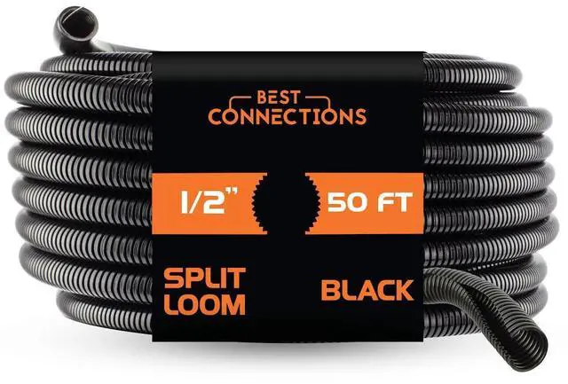 Main image of (1/2" x 50 ft) Split Wire Loom Flex-Guard Convoluted Tubing Protective Split Cable Sleeves for Automotive Home Industrial Electrical Wires Chemical Resistant Conduit Black