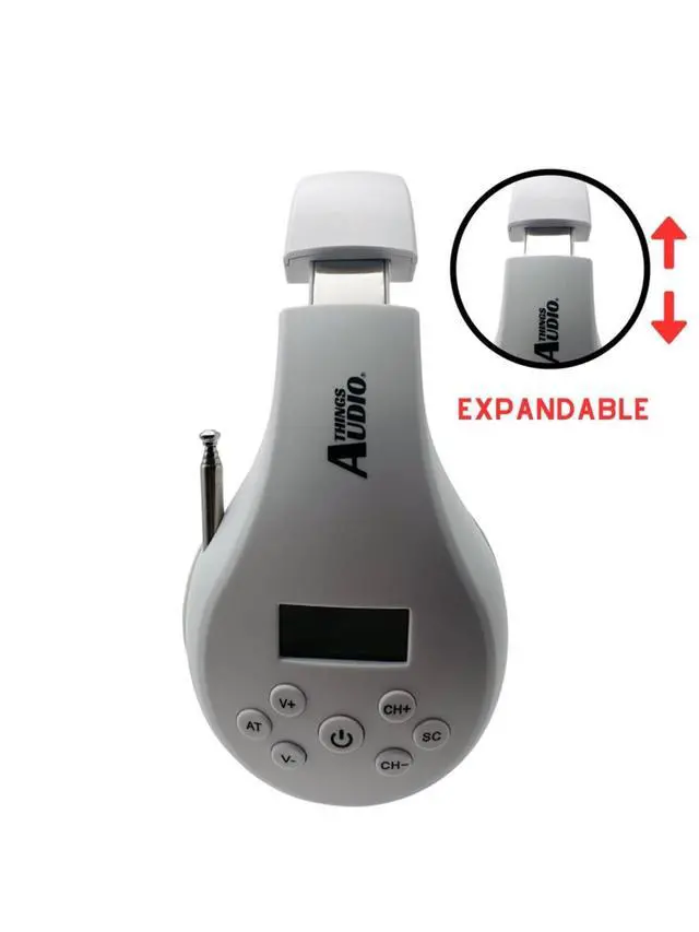 Alt view image 2 of 6 - FM Radio Headphones, White & Pink | Adjustable, Pull-Out Antenna, Portable Personal Radio, Battery Powered