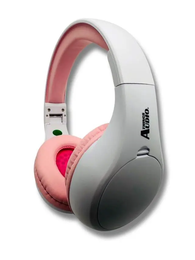 Alt view image 3 of 6 - FM Radio Headphones, White & Pink | Adjustable, Pull-Out Antenna, Portable Personal Radio, Battery Powered