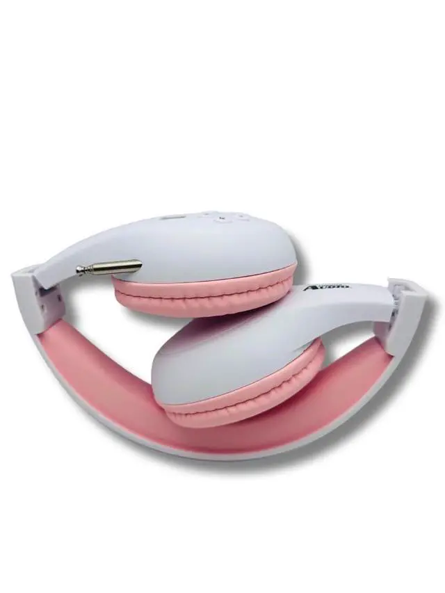 Alt view image 4 of 6 - FM Radio Headphones, White & Pink | Adjustable, Pull-Out Antenna, Portable Personal Radio, Battery Powered