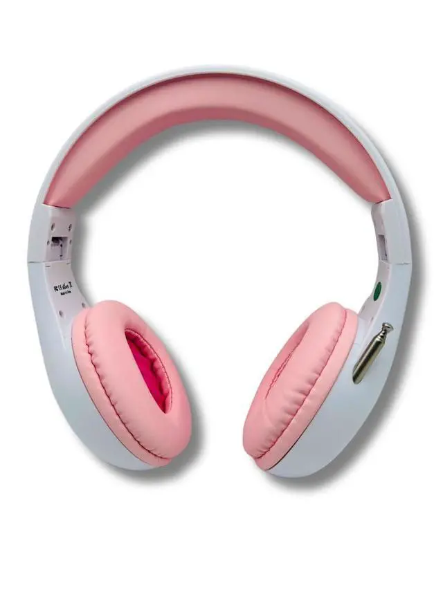 Alt view image 5 of 6 - FM Radio Headphones, White & Pink | Adjustable, Pull-Out Antenna, Portable Personal Radio, Battery Powered