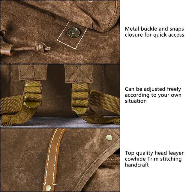 Alt view image 3 of 6 - Heavy-Duty Waxed Canvas Rucksack Backpack | Vintage Waxed Canvas Backpack with Leather Trim, Fits Laptop and Essentials for Travel and Daily Carry