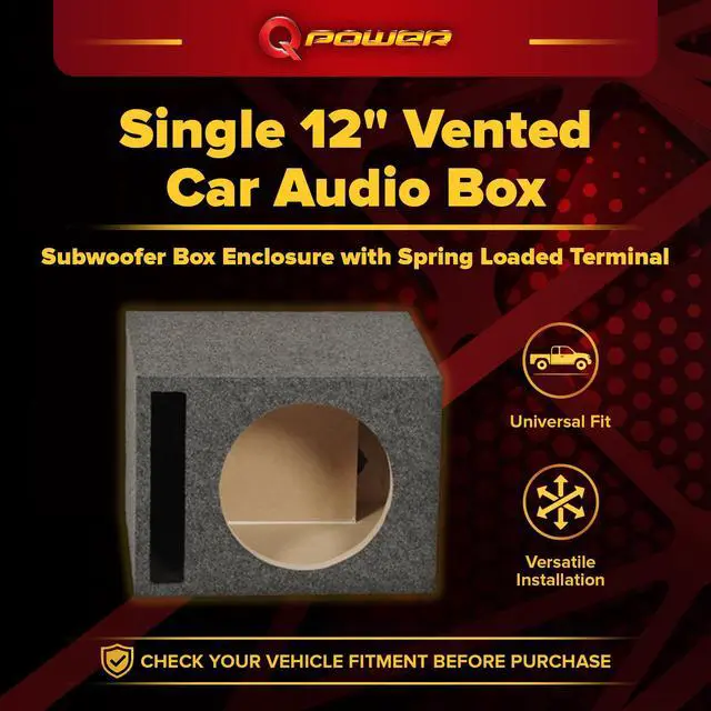 Alt view image 2 of 7 - Single 12-Inch Vented Heavy Duty Subwoofer Enclosure with 1-Inch Thick MDF Face and Gold Tipped Spring Loaded Terminal Charcoal Grey