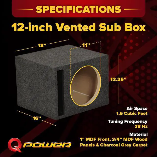 Alt view image 3 of 7 - Single 12-Inch Vented Heavy Duty Subwoofer Enclosure with 1-Inch Thick MDF Face and Gold Tipped Spring Loaded Terminal Charcoal Grey