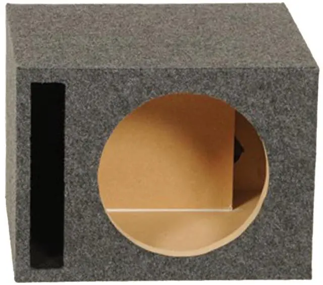 Main image of Single 12-Inch Vented Heavy Duty Subwoofer Enclosure with 1-Inch Thick MDF Face and Gold Tipped Spring Loaded Terminal Charcoal Grey
