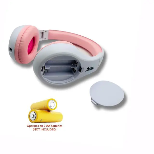 Alt view image 6 of 6 - FM Radio Headphones, White & Pink | Adjustable, Pull-Out Antenna, Portable Personal Radio, Battery Powered