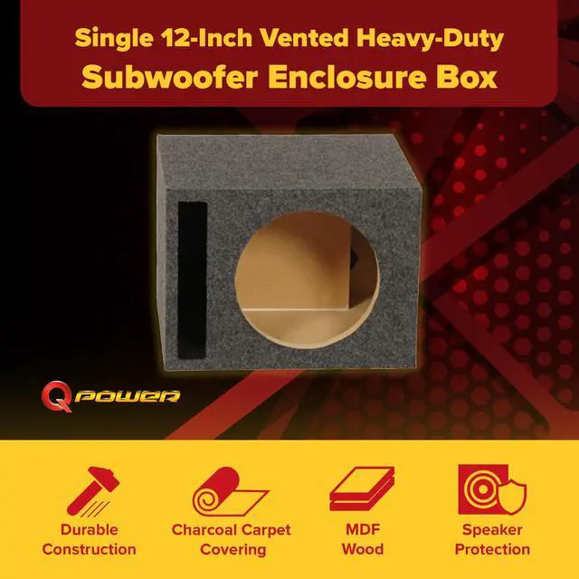 Alt view image 7 of 7 - Single 12-Inch Vented Heavy Duty Subwoofer Enclosure with 1-Inch Thick MDF Face and Gold Tipped Spring Loaded Terminal Charcoal Grey