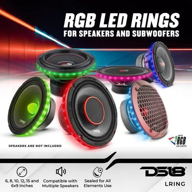 Alt view image 2 of 7 - LRING15 15 RGB LED Speaker Ring Waterproof Multi-Color LED Light Ring for Car Audio Speakers & Subwoofers, Marine Grade, Easy Install Spacer Mount / Single