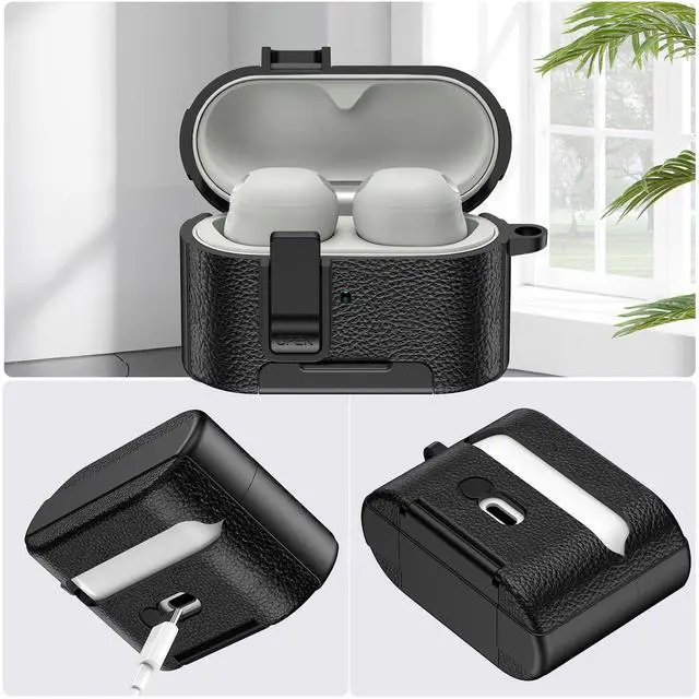 Alt view image 3 of 7 - for Sony WF-1000XM6 Case Cover,Compatible with Sony WF-1000XM6,TPU+Stylish Leather Protective Case Cover with Carabiner and Cleaning Kit,Phone Stand and Safety Lock Function (Dark Blue)