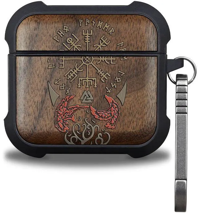 Main image of Walnut Solid Wood for AirPods 4 Case (2024) (USB-C), Vegvisir Protection | AirPods 4th Generation Case with Quick Released Keychain, Soft Shockproof TPU Cover, Art Painting Hand-Drawn Style
