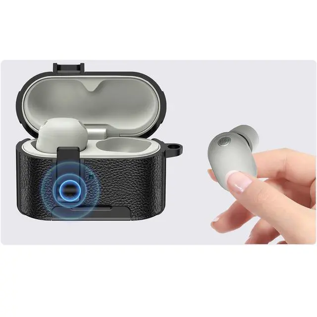 Alt view image 6 of 7 - for Sony WF-1000XM6 Case Cover,Compatible with Sony WF-1000XM6,TPU+Stylish Leather Protective Case Cover with Carabiner and Cleaning Kit,Phone Stand and Safety Lock Function (Dark Blue)