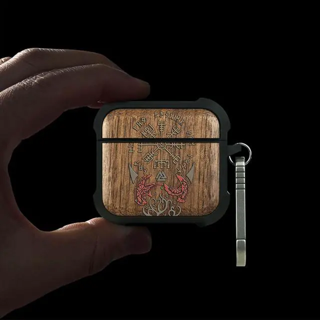 Alt view image 2 of 7 - Walnut Solid Wood for AirPods 4 Case (2024) (USB-C), Vegvisir Protection | AirPods 4th Generation Case with Quick Released Keychain, Soft Shockproof TPU Cover, Art Painting Hand-Drawn Style