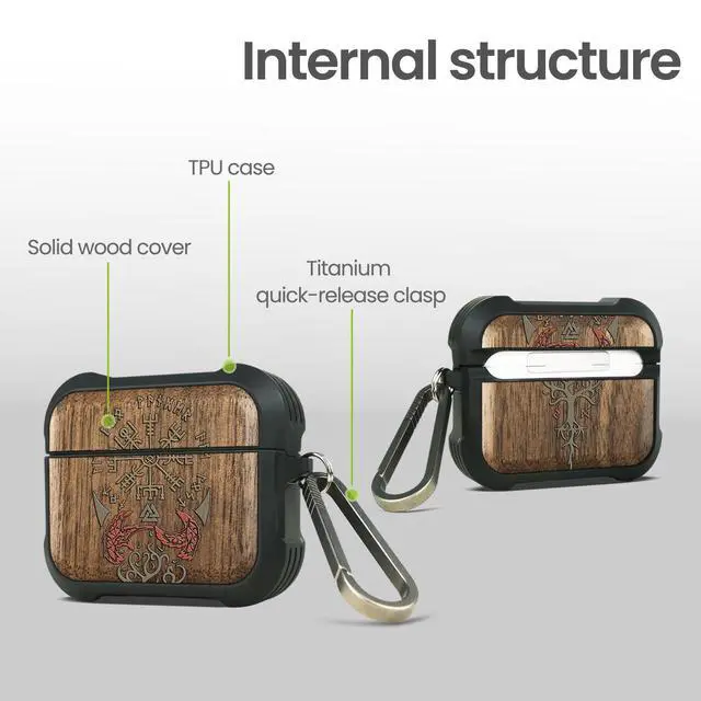 Alt view image 4 of 7 - Walnut Solid Wood for AirPods 4 Case (2024) (USB-C), Vegvisir Protection | AirPods 4th Generation Case with Quick Released Keychain, Soft Shockproof TPU Cover, Art Painting Hand-Drawn Style