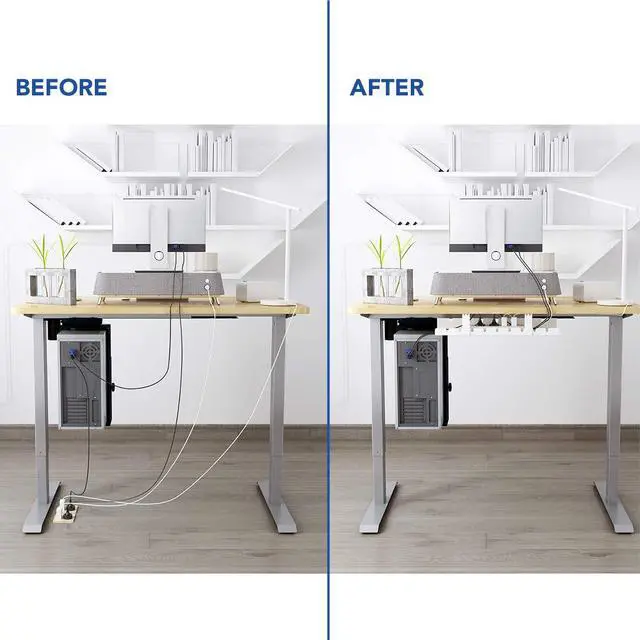 Alt view image 6 of 7 - Under Desk Cable Management Tray, Metal Raceway Wires Cable Tidy Organizer Office and Home Cable Tray Use for Standing Desk (White)