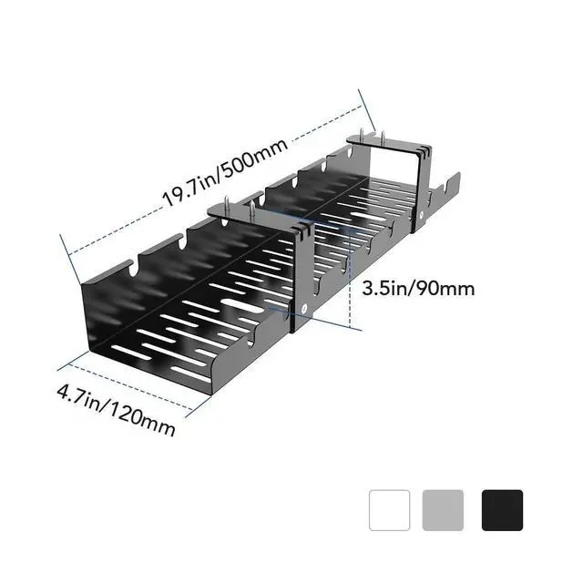 Alt view image 4 of 7 - Under Desk Cable Management Tray, Metal Raceway Wires Cable Tidy Organizer, Office and Home Cable Tray Use for Standing Desk (Black)