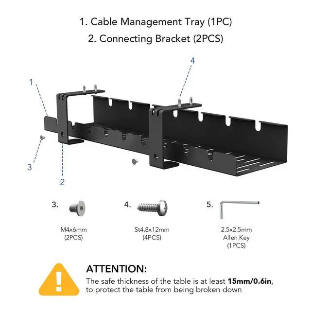 Alt view image 3 of 7 - Under Desk Cable Management Tray, Metal Raceway Wires Cable Tidy Organizer, Office and Home Cable Tray Use for Standing Desk (Black)