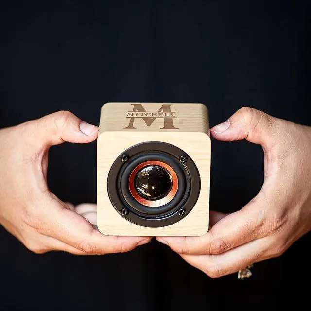 Alt view image 3 of 6 - Engraved Bamboo Mini Bluetooth Speaker for Groomsmen and Best Man Small Portable Bluetooth Speaker