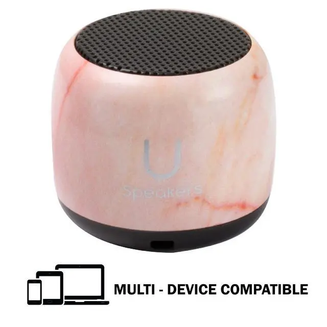 Alt view image 2 of 6 - U Speakers Micro Bluetooth Computer Speaker 2-Pack Bundle with Matching Speaker, Built-in Mic & Selfie Remote Control, for Workspace, Desktop, Laptop, Mobile, Tablet, PC - Pink Marble