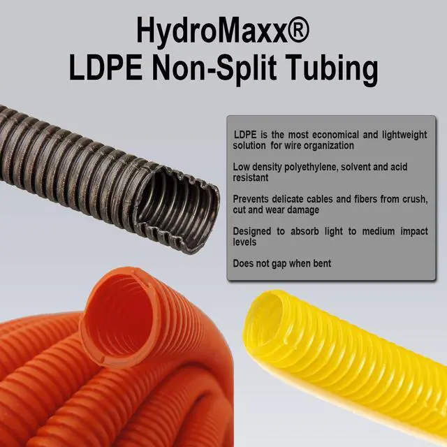Alt view image 2 of 7 - Flexible Polyethylene LDPE NON-Split Corrugated Wire Loom Tubing (1" Dia. x 100 ft, Yellow)