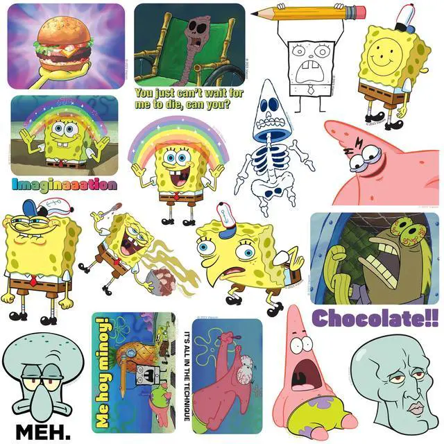 Alt view image 3 of 6 - Spongebob Meme 150ct Vinyl L Deluxe Stickers, Skateboard, Indoor/Outdoor
