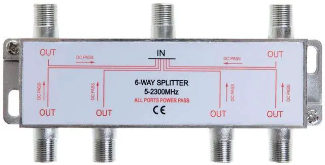 Main image of Pack of 2pc - 6 Way Bi-Directional 5-2300 MHz Indoor and Outdoor Waterproof Coaxial Antenna Splitter for RG6 RG59 Coax Cable Satellite HDTV (6 Ports)