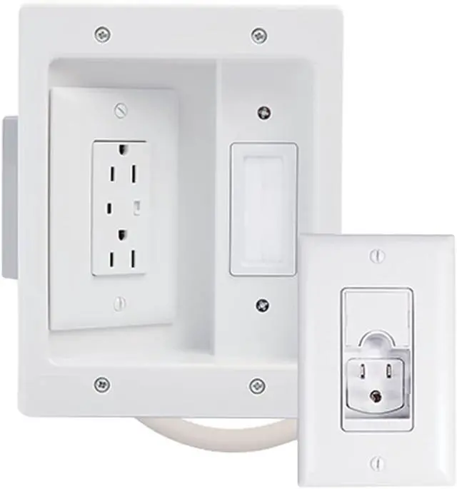 Main image of Legrand in-Wall TV Power Kit Cable Management System with Recessed Outlet, Hides Wires for Wall-Mounted TVs, 6FT Power Cord, White, CPT306WV1