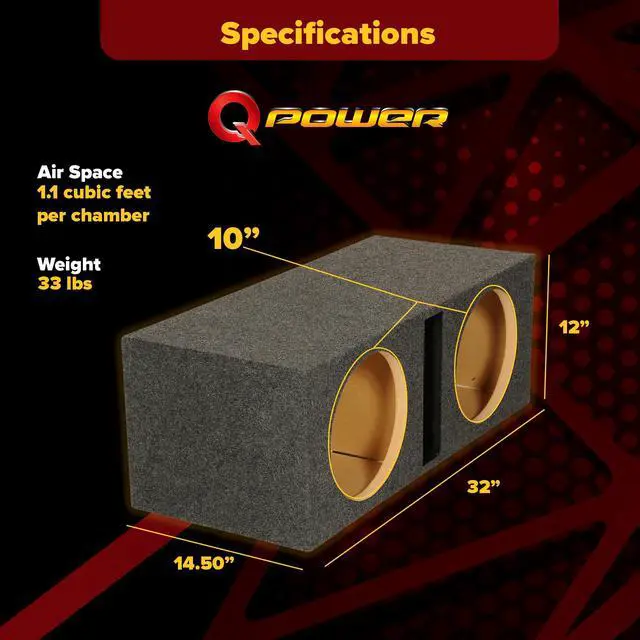 Alt view image 3 of 7 - 10 Inch Dual Car Audio Subwoofer Enclosure Box, Shared Slot Port Vent, QBASS, Charcoal Automotive Accessories and Equipment