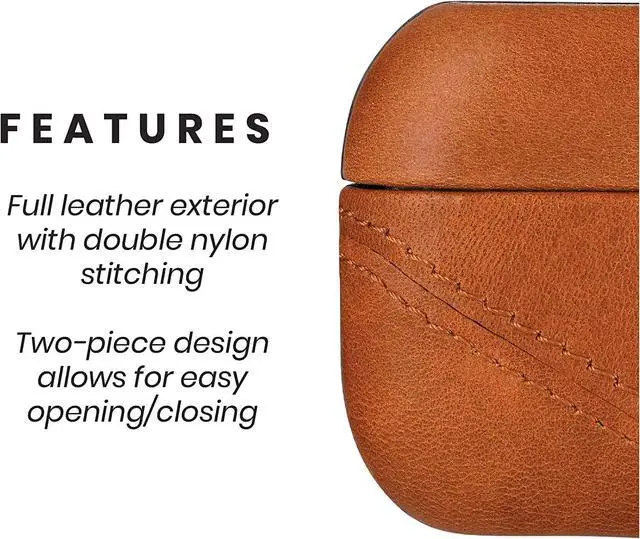 Alt view image 2 of 5 - Premium Leather Case Compatible with Apple AirPods 3, Wireless Charging, Two-Piece Design (Sienna)