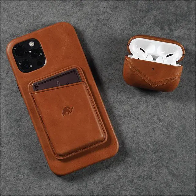 Alt view image 5 of 5 - Premium Leather Case Compatible with Apple AirPods 3, Wireless Charging, Two-Piece Design (Sienna)