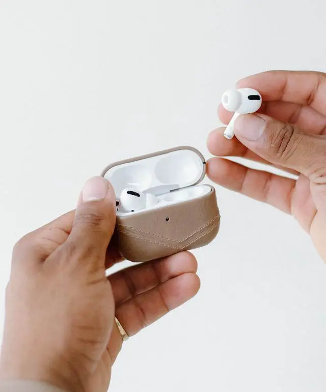 Alt view image 2 of 5 - Premium Leather Case Compatible with Apple AirPods 3, Wireless Charging, Two-Piece Design (Dune)