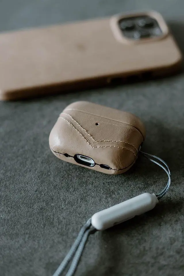 Alt view image 5 of 5 - Premium Leather Case Compatible with Apple AirPods 3, Wireless Charging, Two-Piece Design (Dune)