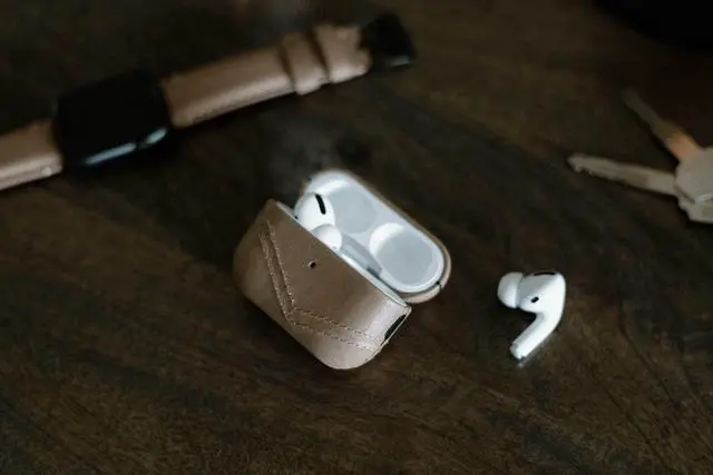 Alt view image 4 of 5 - Premium Leather Case Compatible with Apple AirPods 3, Wireless Charging, Two-Piece Design (Dune)