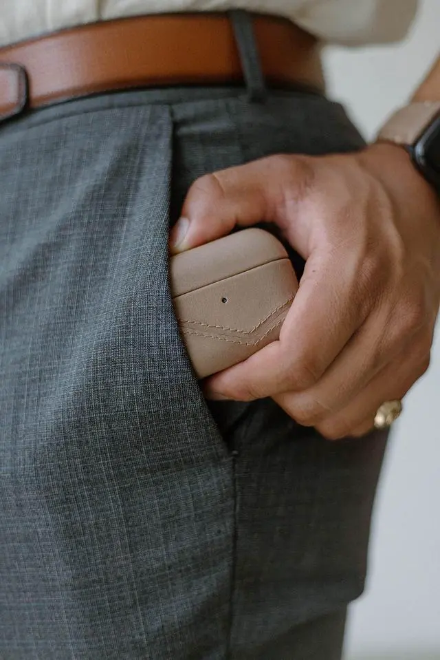 Alt view image 3 of 5 - Premium Leather Case Compatible with Apple AirPods 3, Wireless Charging, Two-Piece Design (Dune)