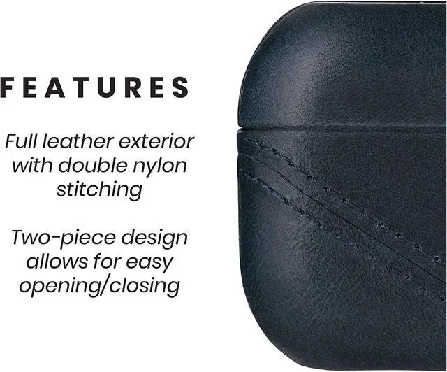 Alt view image 2 of 3 - Premium Leather Case Compatible with Apple AirPods 3, Wireless Charging, Two-Piece Design (Ocean)