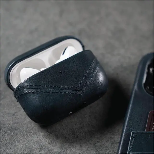 Alt view image 3 of 3 - Premium Leather Case Compatible with Apple AirPods 3, Wireless Charging, Two-Piece Design (Ocean)