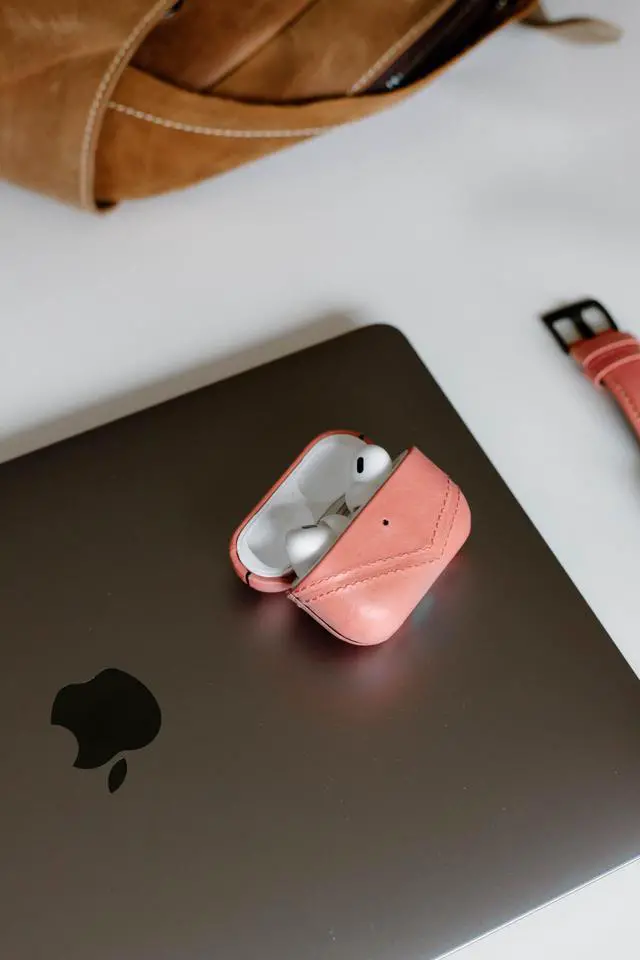 Alt view image 3 of 4 - Premium Leather Case Compatible with Apple AirPods 3, Wireless Charging, Two-Piece Design (South Beach Edition)