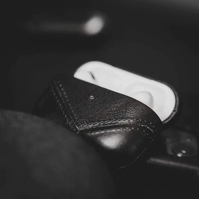 Alt view image 5 of 5 - Premium Leather Case Compatible with Apple AirPods 3, Wireless Charging, Two-Piece Design (Black)