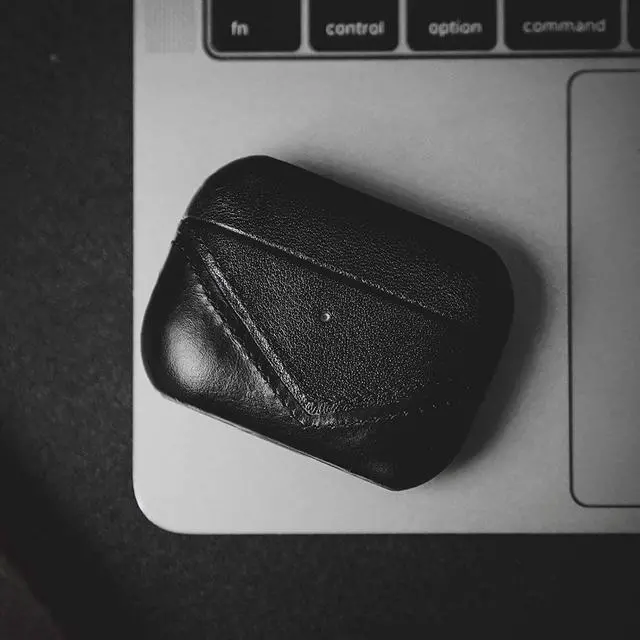 Alt view image 4 of 5 - Premium Leather Case Compatible with Apple AirPods 3, Wireless Charging, Two-Piece Design (Black)