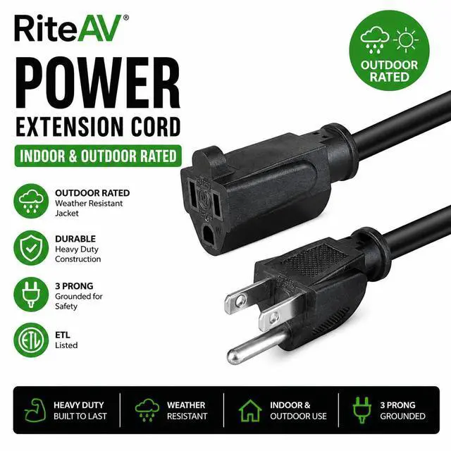 Alt view image 2 of 2 - 1 Foot Power Extension Cord (Indoor & Outdoor Rated)