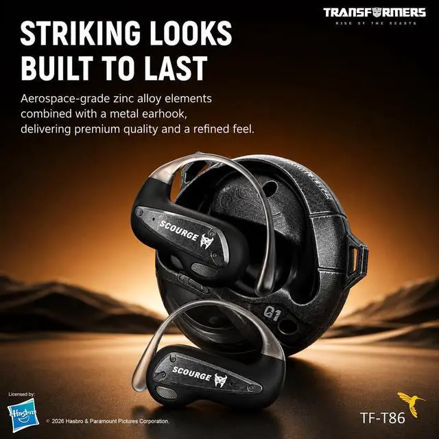 Alt view image 2 of 7 - Flux T86 Ear-Hook Bluetooth Wireless Earbuds, Heavy-Duty Zinc Alloy Armor Charging Case, 14.2mm Hi-Fi Drivers, Built-in Mic, Game & Music Modes, Sports Earphones (Scourge Black)
