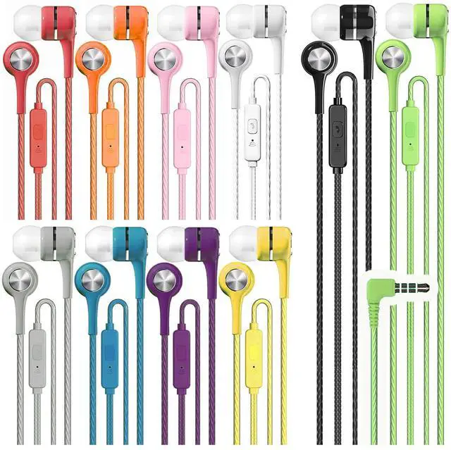 Main image of Bulk 10 Pack Earbuds with Microphone, Noise Isolating Stereo Headphones Tangle Free Cord Compatible with Android, iPhone, iPad, Laptops, MP3, Fits 3.5mm - Wholesale Bundle - Multi Color
