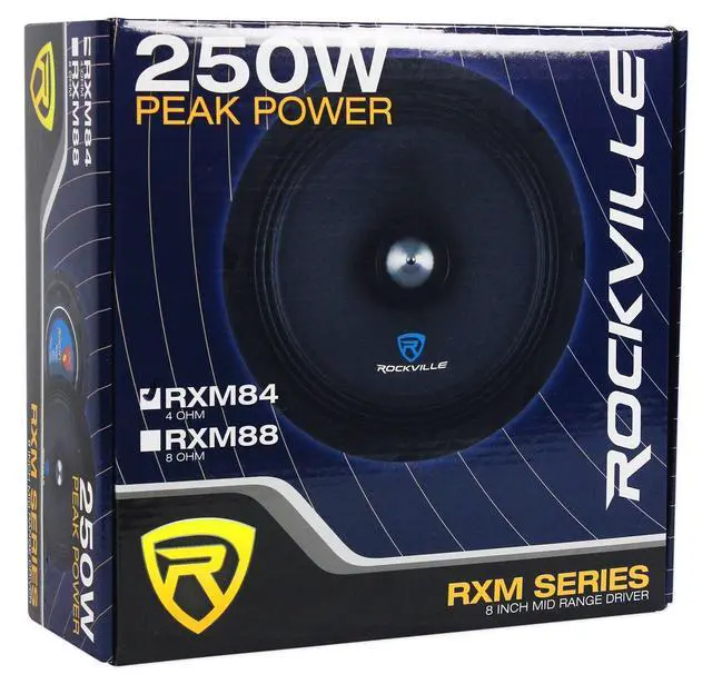 Alt view image 6 of 7 - RXM84 8" 4-Ohm Car Mid-Bass/Midrange Speaker with Bullet, 2-Pack | 250W Peak / 125W RMS, Kevlar Cone, 1.5" CCAR Voice Coil, 90 Oz Magnet, Wire Mesh Grille, 102dB, 100Hz-11kHz, Audio