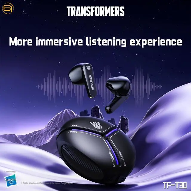 Alt view image 3 of 7 - TF-T30 Bluetooth TWS Wireless Earbuds with Energy Core Design Passive Noise Cancelling Semi-in-Ear Cool HiFi HD Calling Music Game Modes Low Latency Sports Earphones (Black Megatron)
