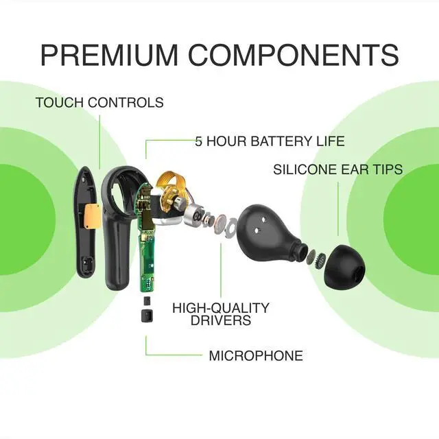 Alt view image 2 of 6 - Wireless Earbuds, SOUNDFORM Move True Wireless Bluetooth Earphones with Touch Controls, IPX5 Certified, Sweat and Water Resistant with Deep Bass for iPhone, Galaxy, and More - Black