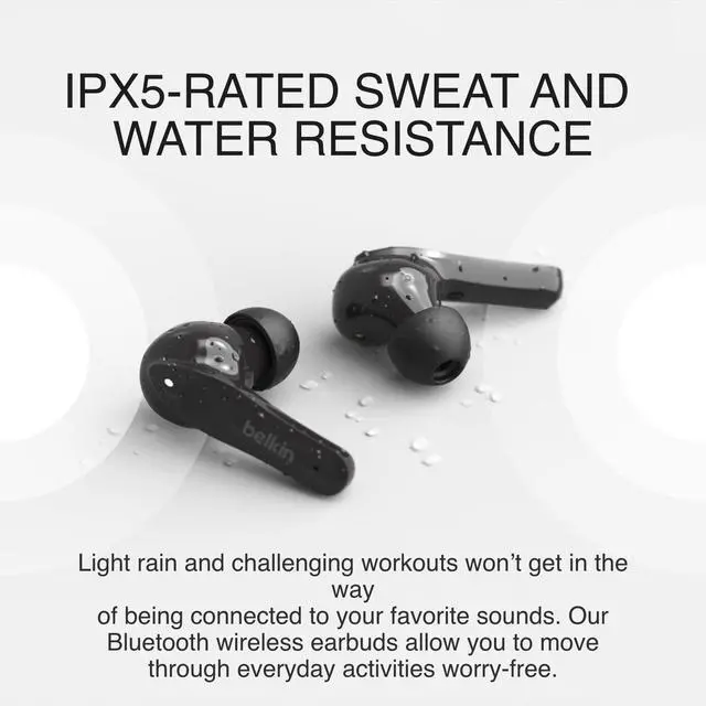 Alt view image 5 of 6 - Wireless Earbuds, SOUNDFORM Move True Wireless Bluetooth Earphones with Touch Controls, IPX5 Certified, Sweat and Water Resistant with Deep Bass for iPhone, Galaxy, and More - Black