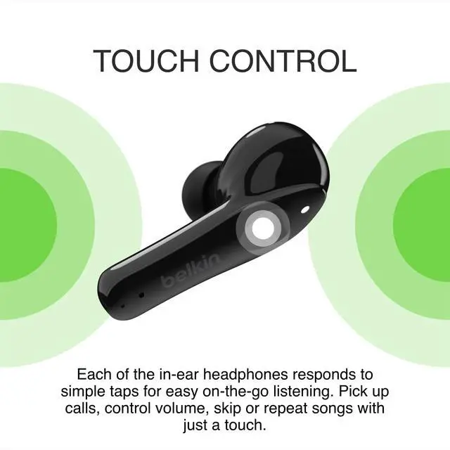 Alt view image 6 of 6 - Wireless Earbuds, SOUNDFORM Move True Wireless Bluetooth Earphones with Touch Controls, IPX5 Certified, Sweat and Water Resistant with Deep Bass for iPhone, Galaxy, and More - Black
