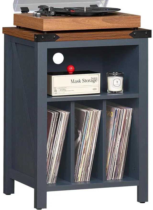Main image of Record Player Stand with Vinyl Record Storage Holds up to 160 Albums,Large Wood Record Player Table Dispaly ShelfBlue Turntable Stand Cabinet for Living Room,Bedroom,Office 9
